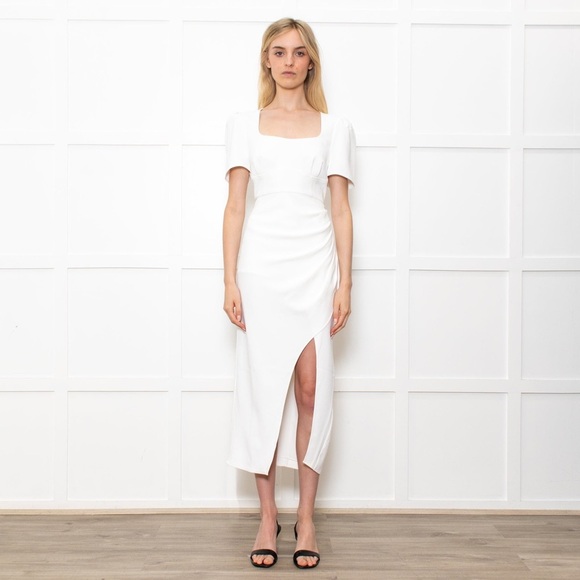 Self-Portrait White Crepe Midi Dress With Short Sleeves - Picture 1 of 10